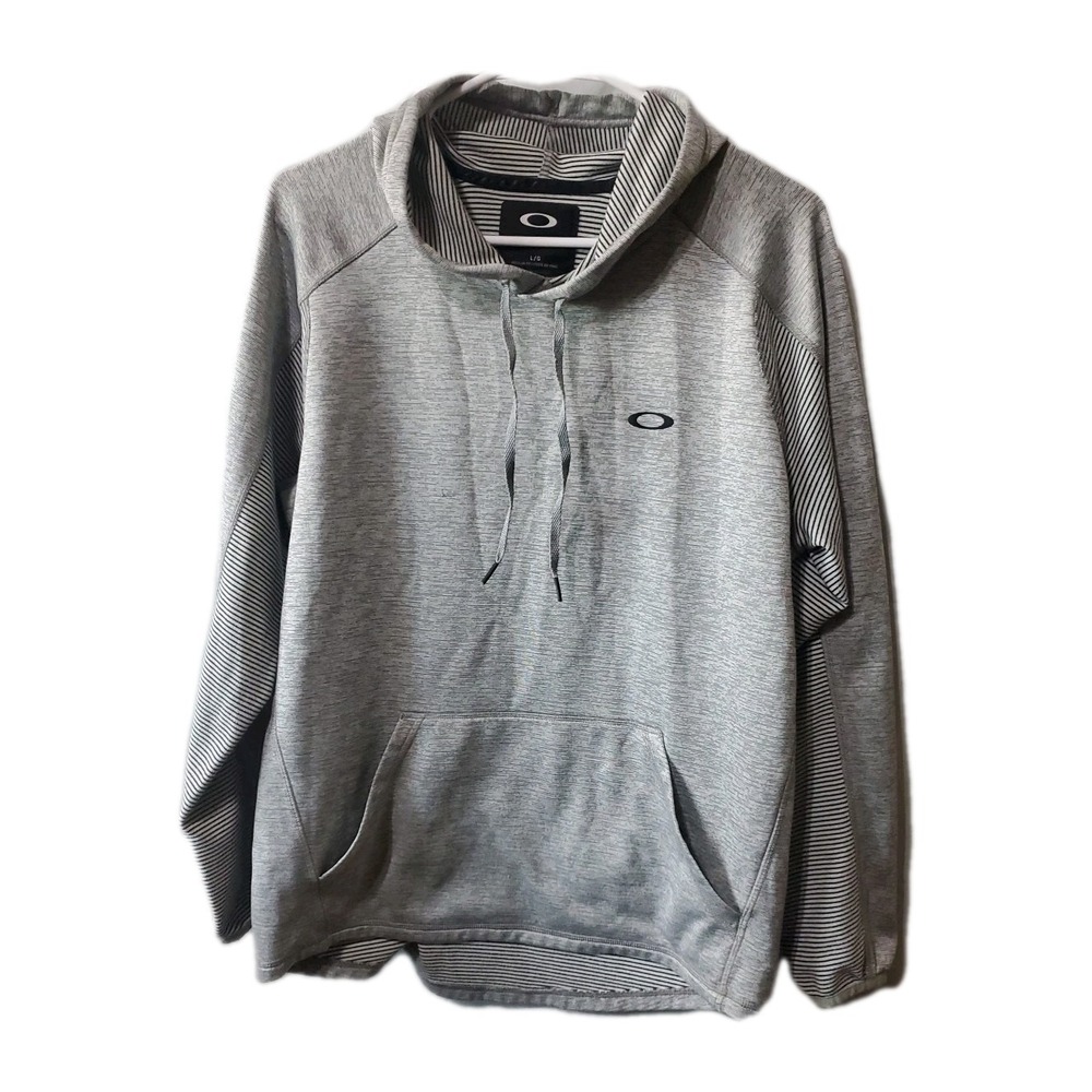 Oakley Sweatshirt Womens‎ L Gray Black Pullover Hoodie Jacket Striped Pockets